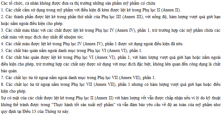 chat cam khi cong bo my pham